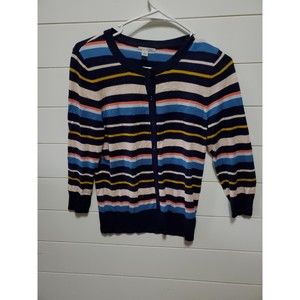 Halogen womens size M 3/4 sleeve viscose soft multi striped button up sweater